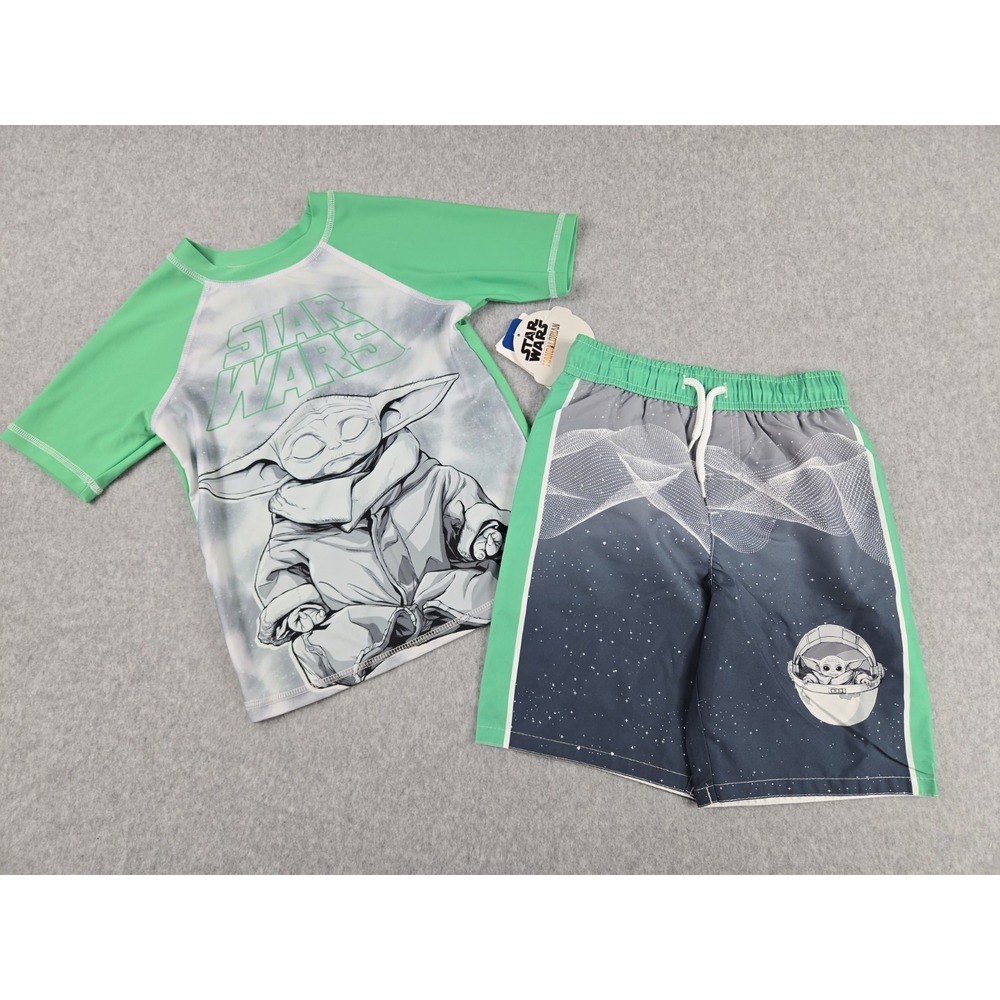 Star Wars Bathing Suit Boys 2 pc Swim Set‎ Size Large Rash Guard Top Trunks NWT